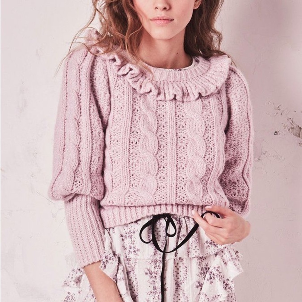Loveshackfancy Christina‎ Alpaca Ruffle Collar Sweater Sz S